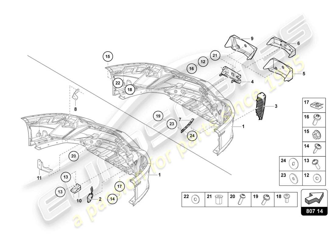 lamborghini ultimae (2022) bumper, complete front part diagram