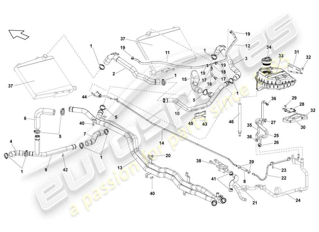 lamborghini lp550-2 spyder (2010) coolant cooling system part diagram