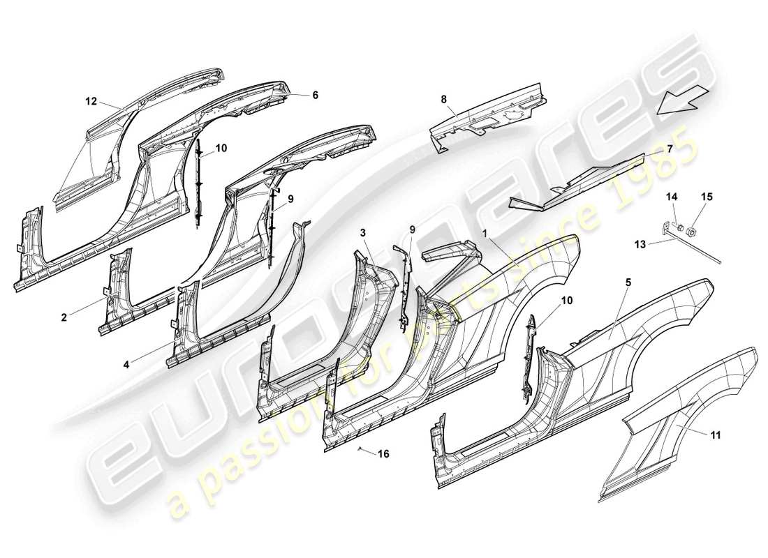 lamborghini lp550-2 spyder (2010) door frame part diagram