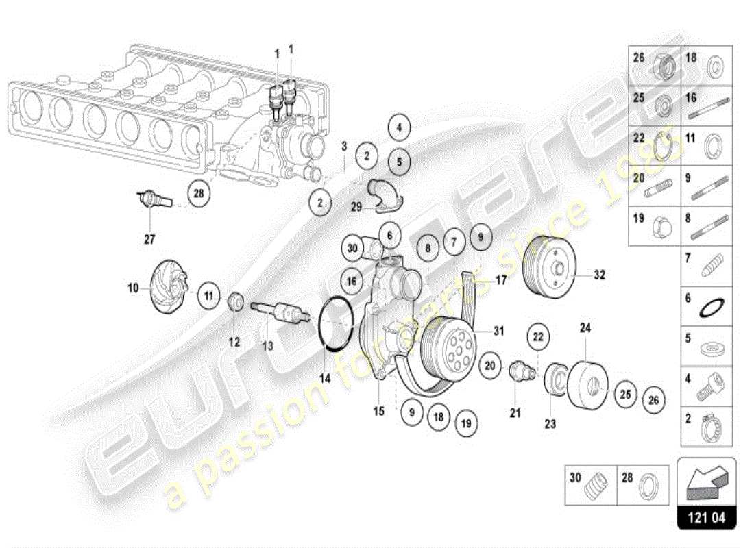 lamborghini diablo vt (1997) coolant pump part diagram