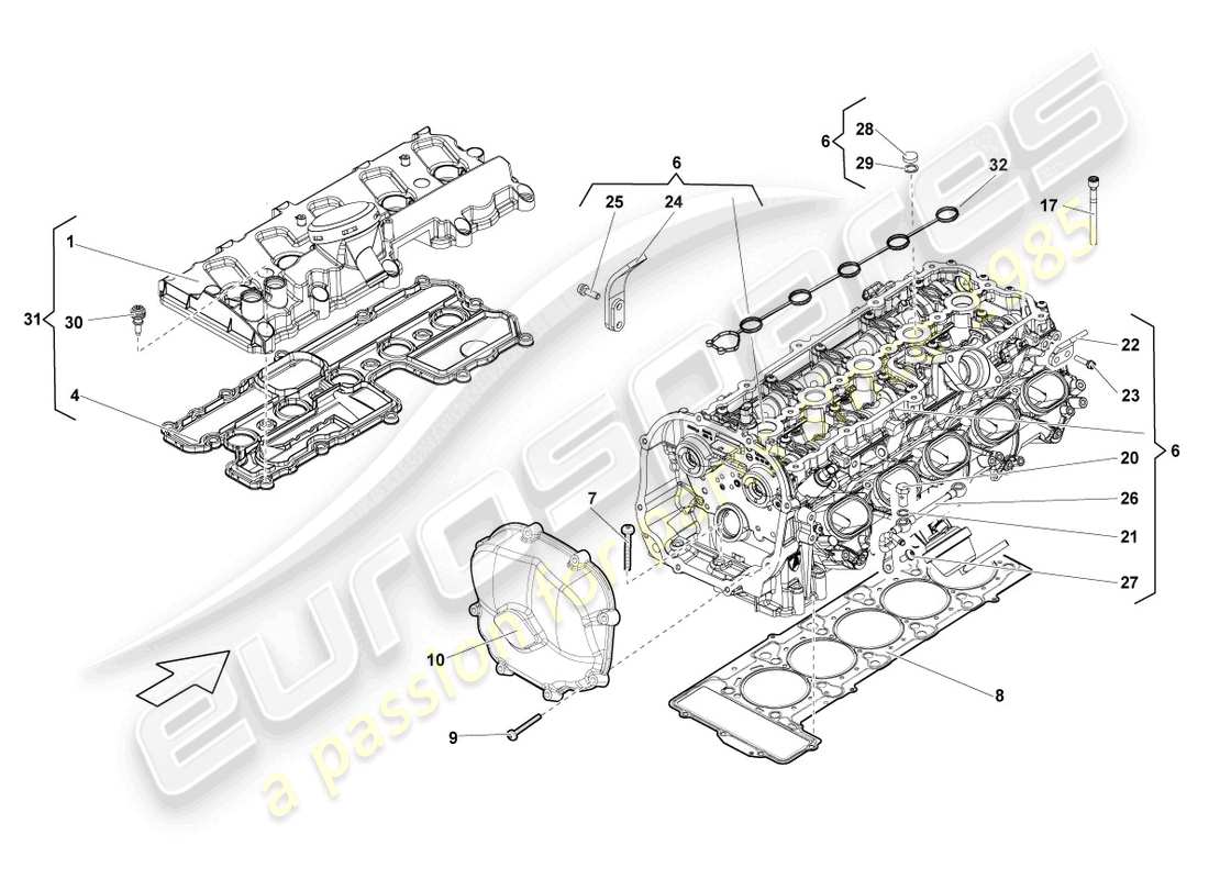 lamborghini lp550-2 spyder (2011) complete cylinder head cylinders 6-10 part diagram