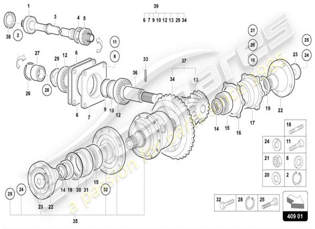 lamborghini diablo vt (1997) front axle differential part diagram