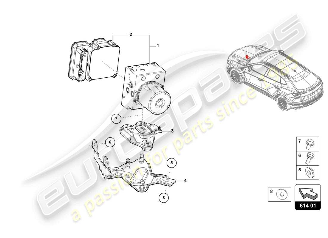 lamborghini urus (2020) abs unit with control unit part diagram