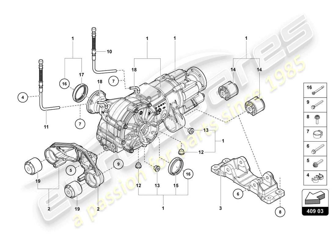 lamborghini ultimae roadster (2022) front axle differential with visco clutch part diagram