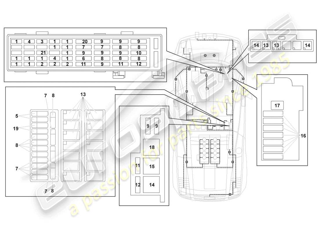 lamborghini gallardo coupe (2005) central electrics part diagram