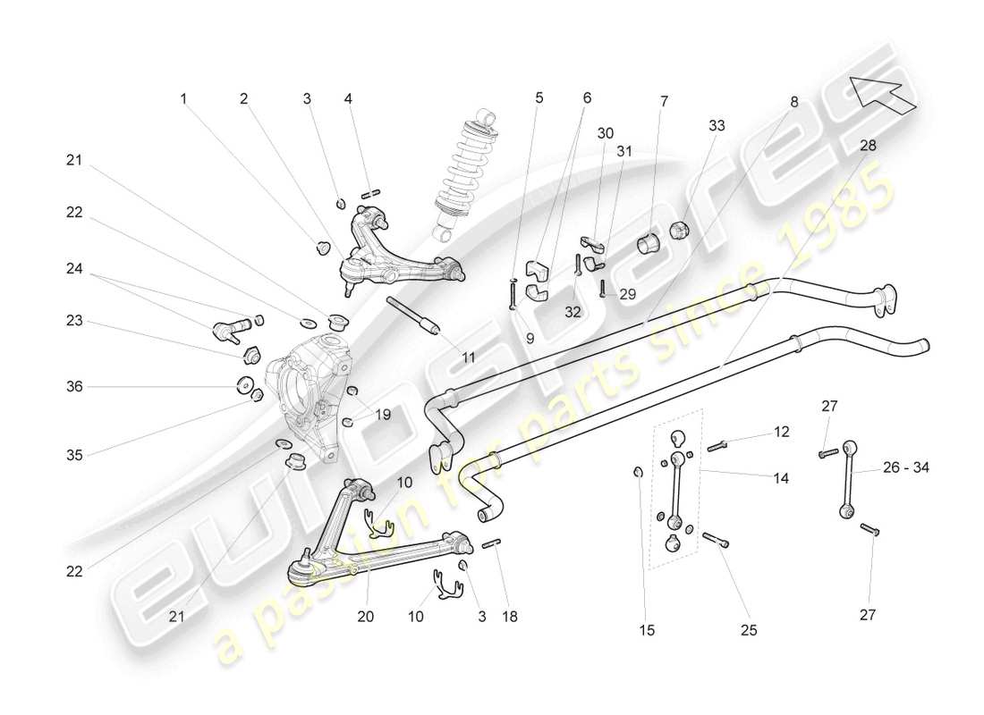 lamborghini gallardo coupe (2004) front axle part diagram