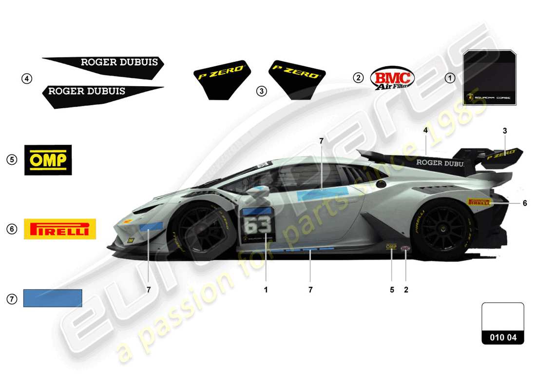 lamborghini super trofeo evo 2 (2022) stickers part diagram