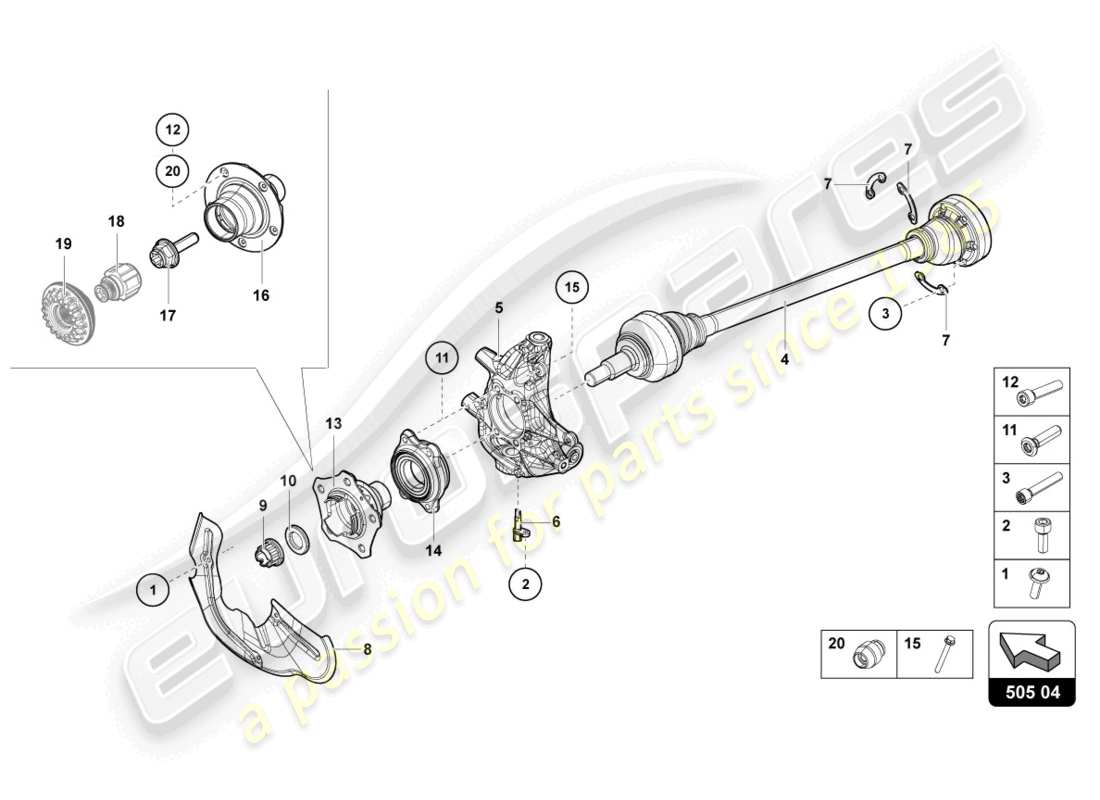 lamborghini countach lpi 800-4 (2022) axle shaft rear part diagram