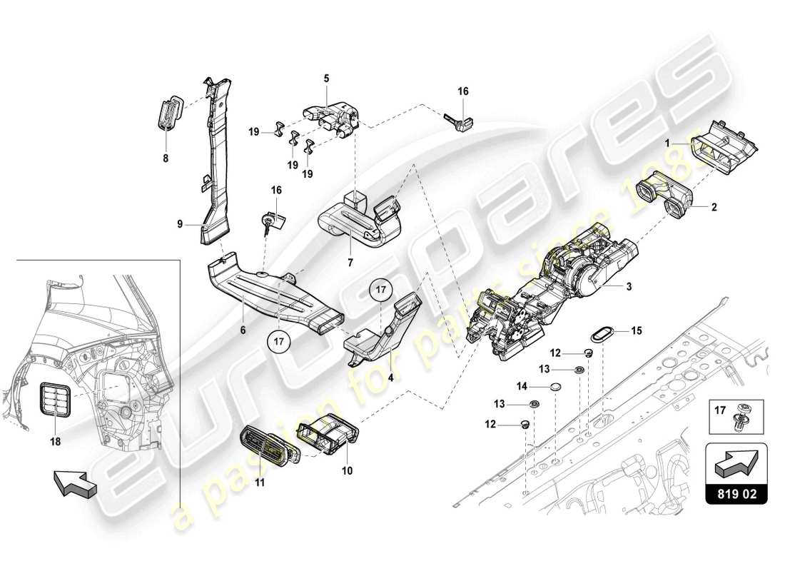 lamborghini urus (2022) vent rear center part diagram