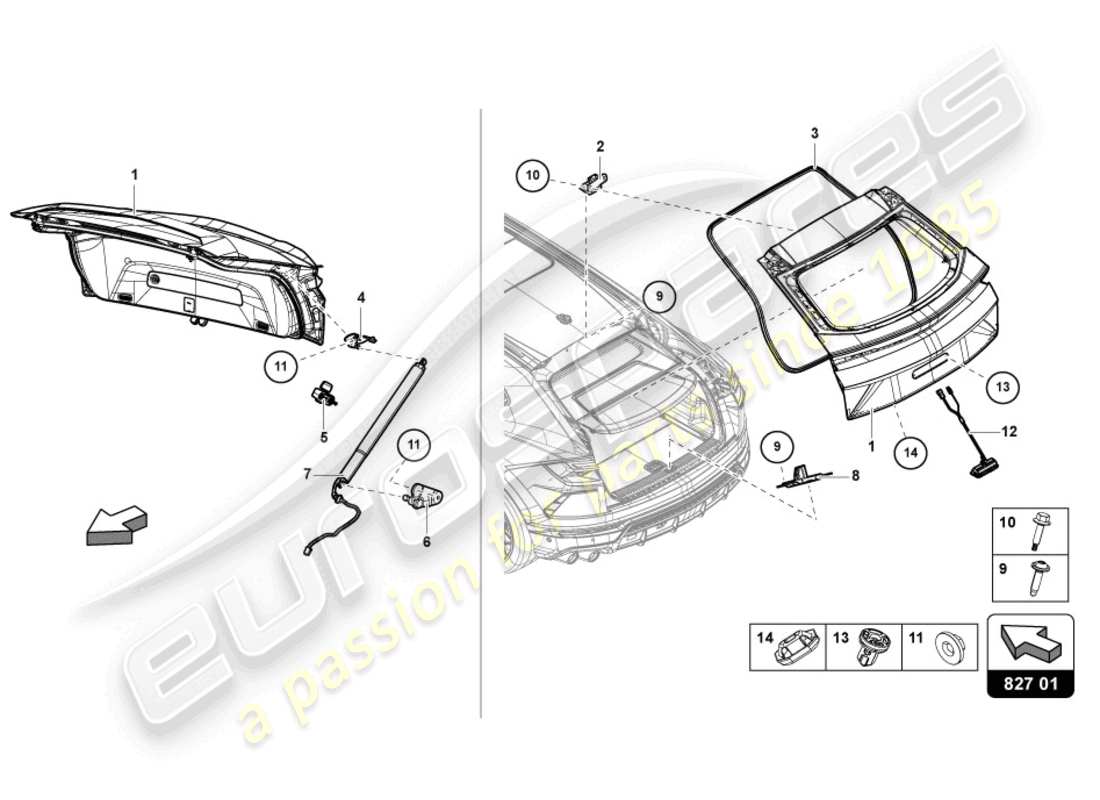 lamborghini urus (2022) rear lid rear part diagram