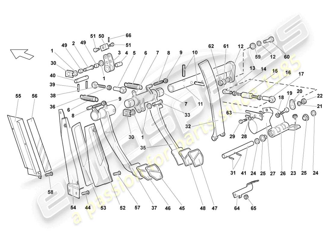 lamborghini lp640 coupe (2008) brake and accel. lever mech. part diagram