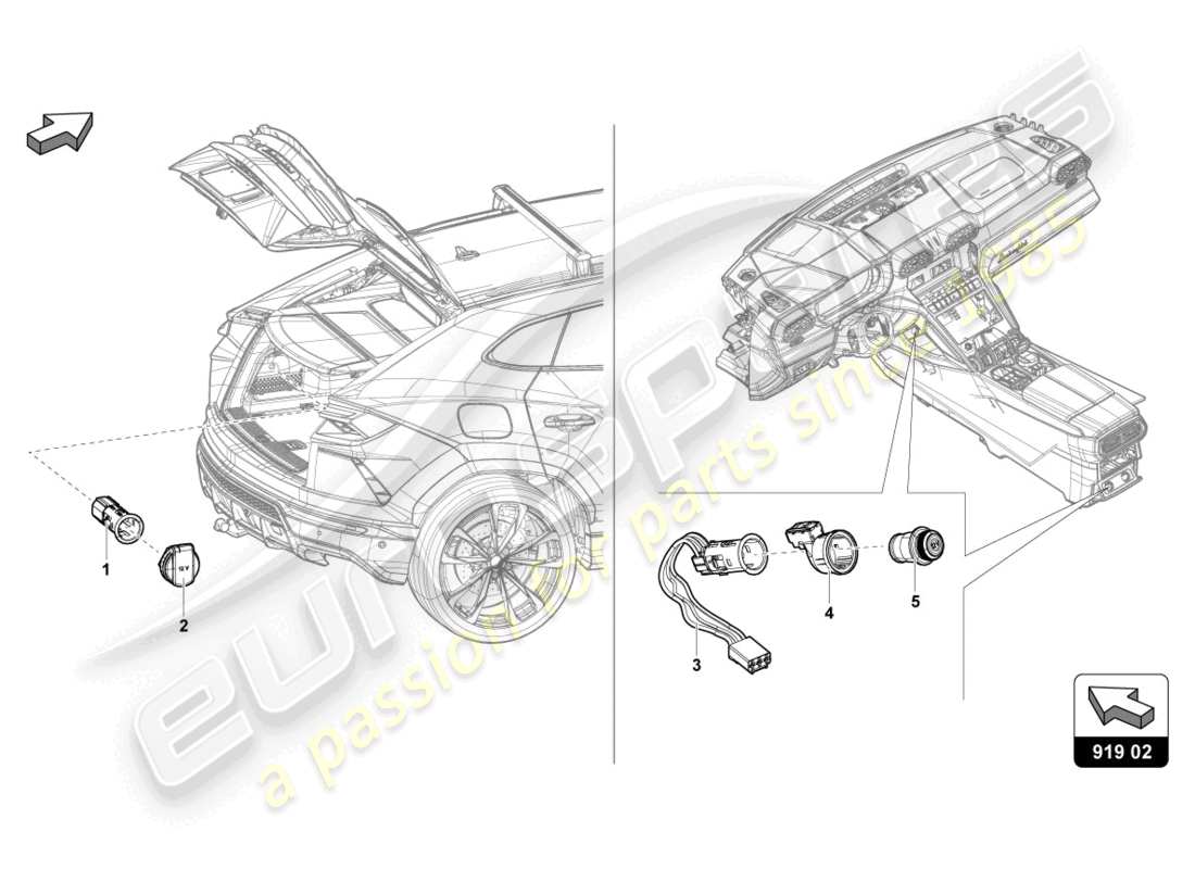 lamborghini urus (2022) cover with cigarette lighter and socket part diagram