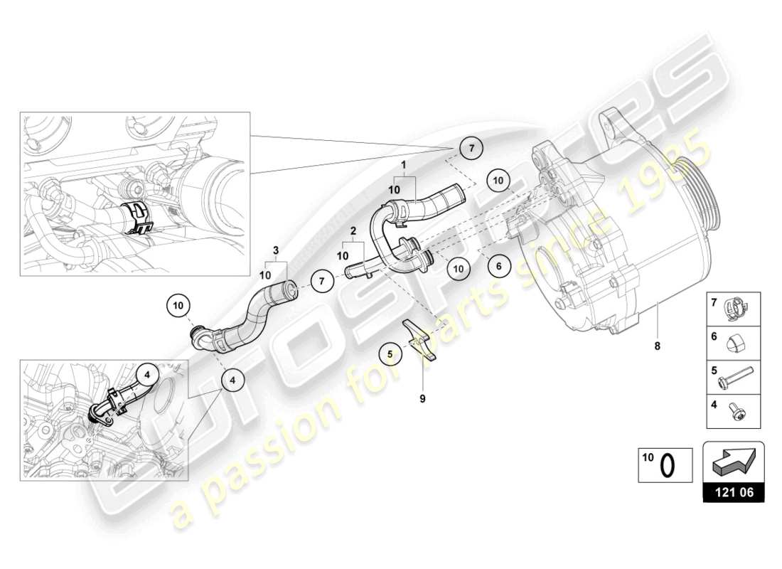 lamborghini evo spyder 2wd (2021) coolant hoses and pipes part diagram