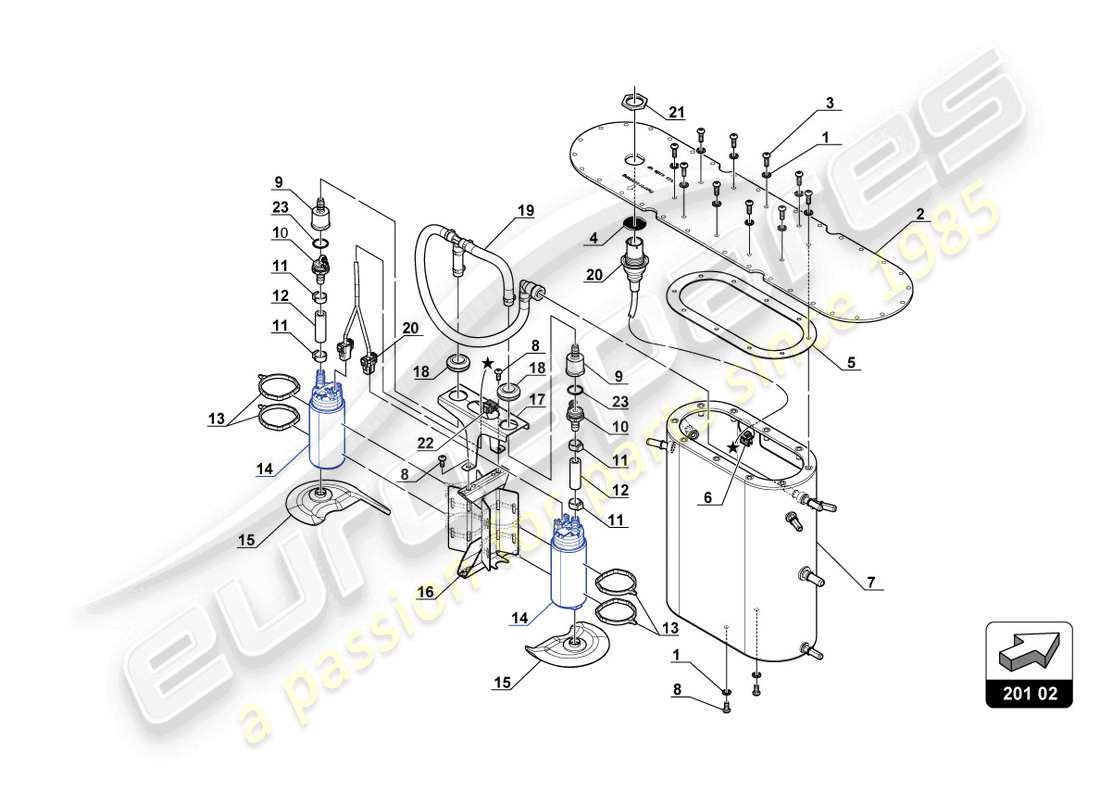 lamborghini gt3 evo (2018) fuel pumps part diagram