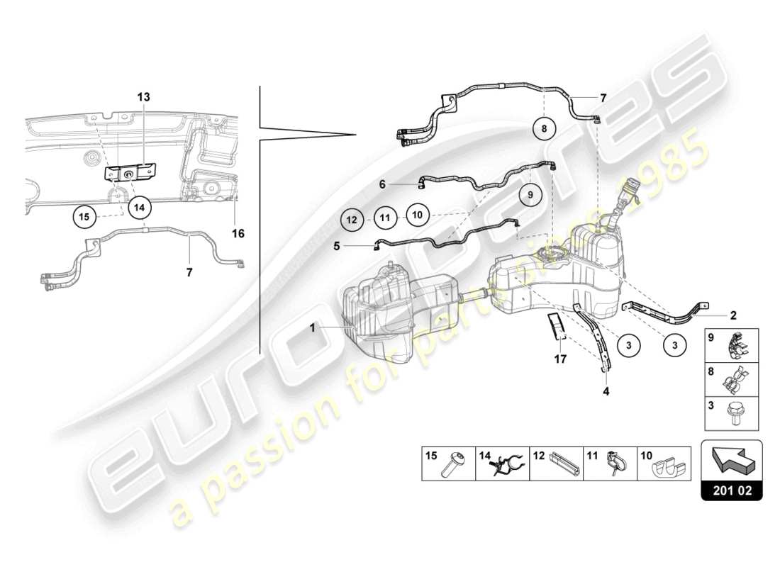 lamborghini evo spyder (2021) for fuel tank and fuel line fuel line fasteners part diagram