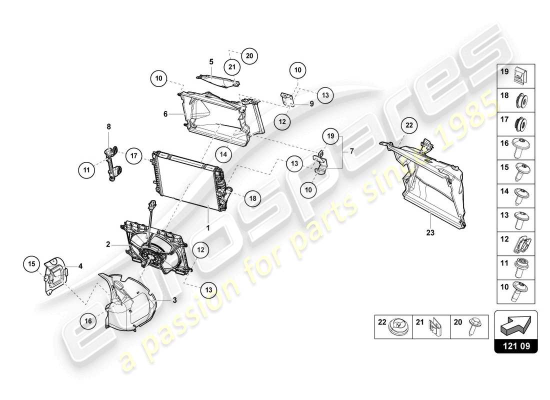 lamborghini evo spyder 2wd (2021) cooler for coolant front part diagram