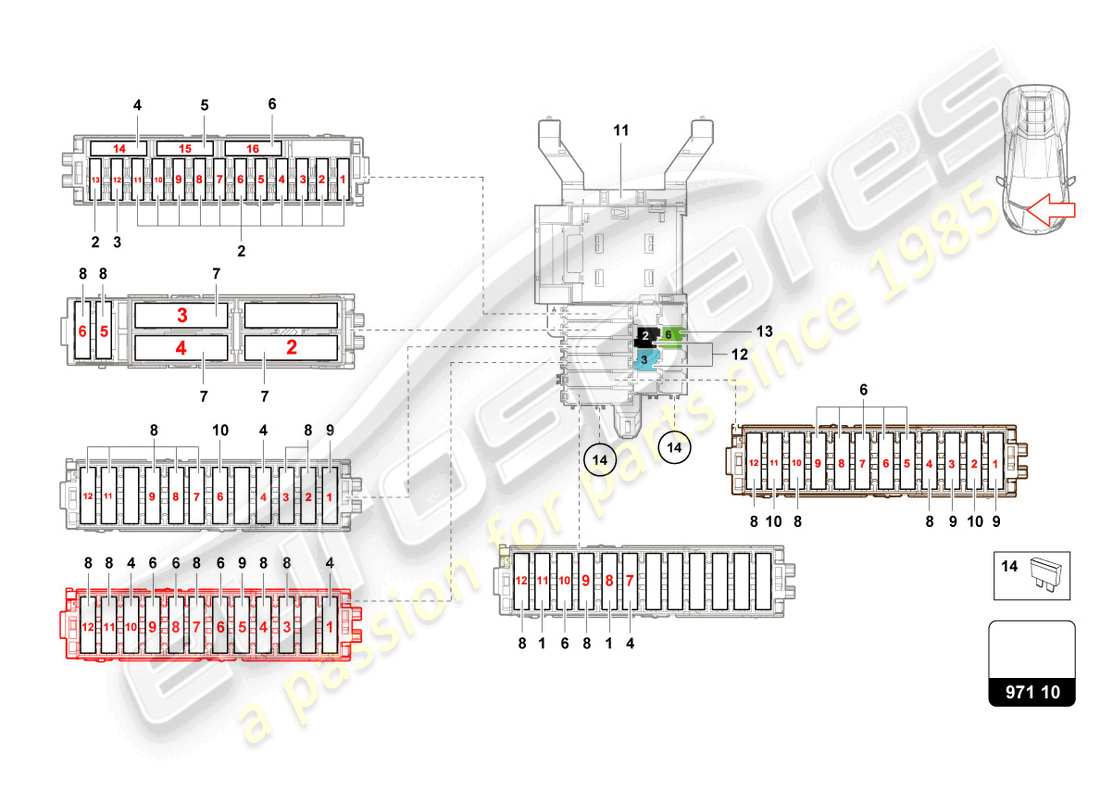 lamborghini evo coupe (2021) fuses passenger side part diagram