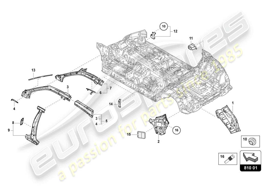 lamborghini urus performante (2024) side panel, inner side part diagram