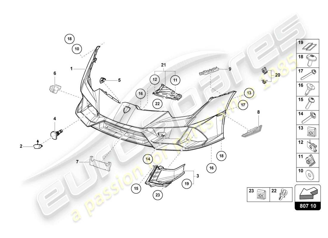 lamborghini evo coupe (2021) bumper front part diagram