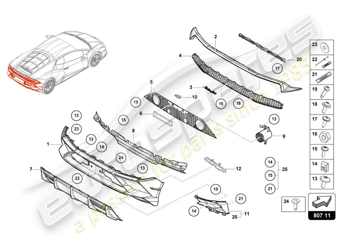 lamborghini evo coupe (2021) bumper rear part diagram