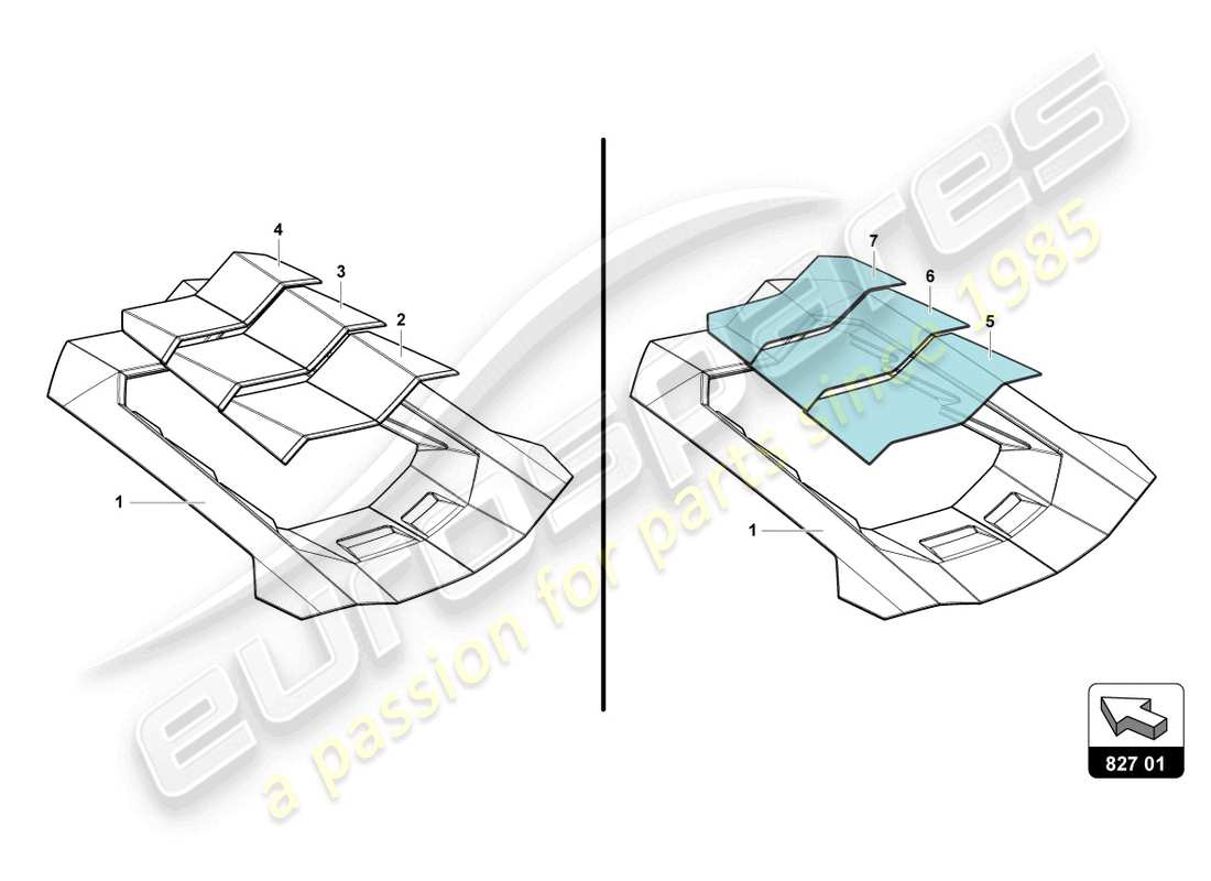 lamborghini ultimae (2022) engine cover with insp. cover part diagram