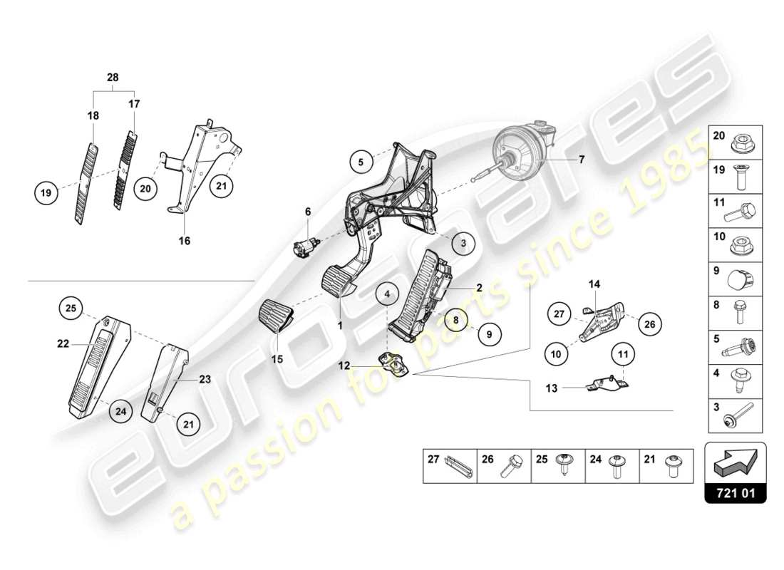 lamborghini evo spyder 2wd (2021) brake and accel. lever mech. part diagram