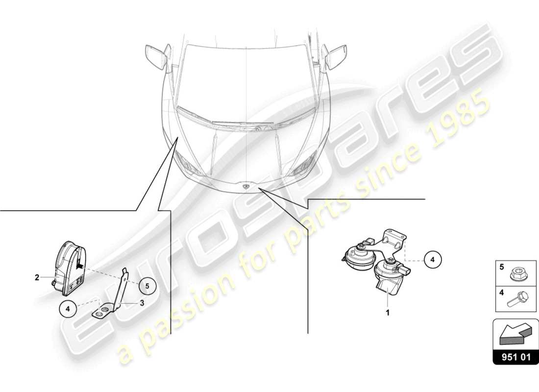 lamborghini evo coupe (2021) signal horn part diagram