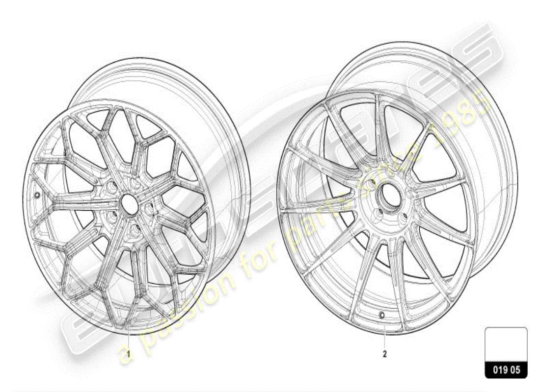 lamborghini urus performante (accessories) 1 set of aluminium rims part diagram