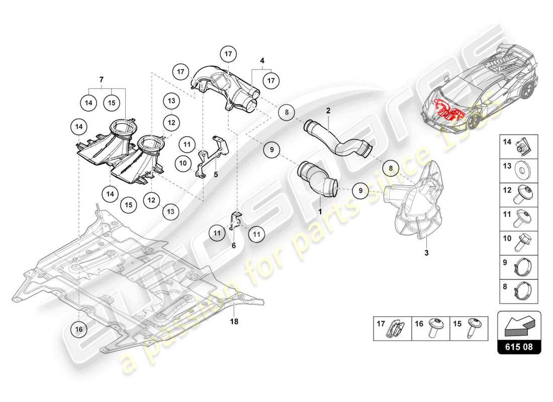 lamborghini sto (2022) air duct for brake cooling front part diagram