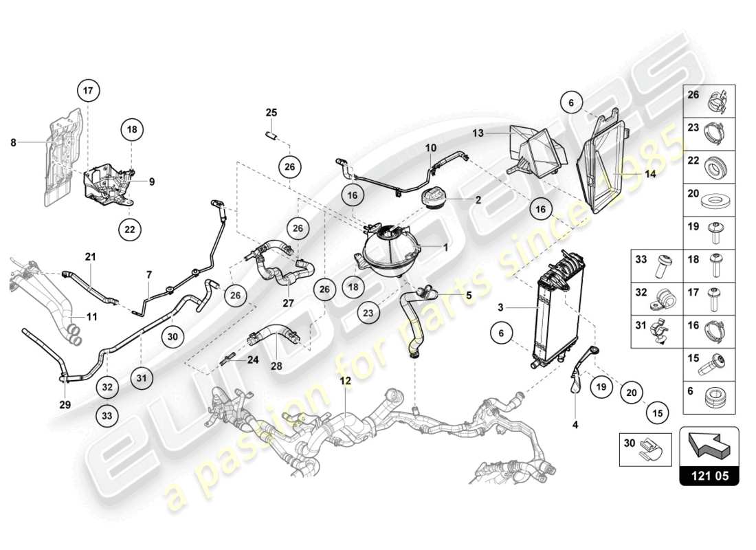 lamborghini evo spyder 2wd (2021) cooler for coolant part diagram