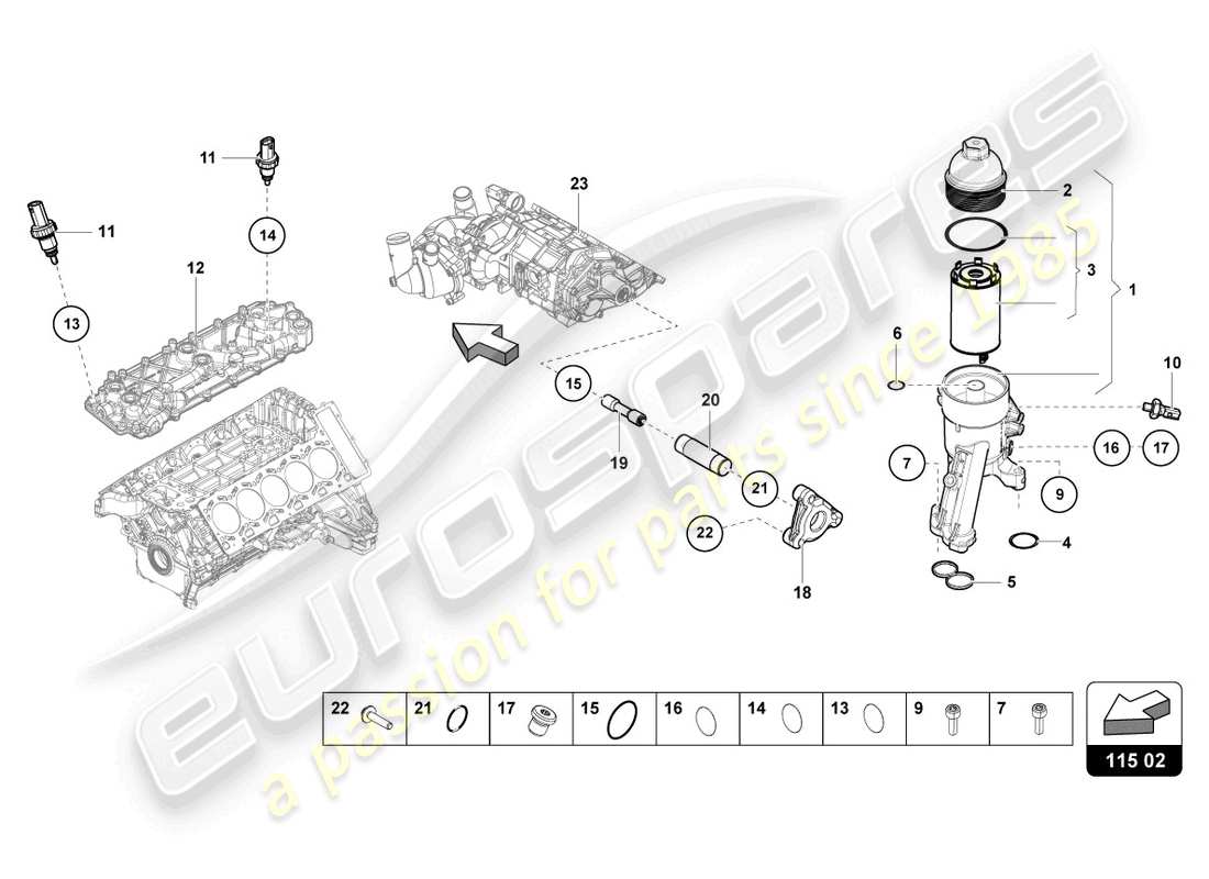 lamborghini evo spyder 2wd (2021) oil filter element part diagram