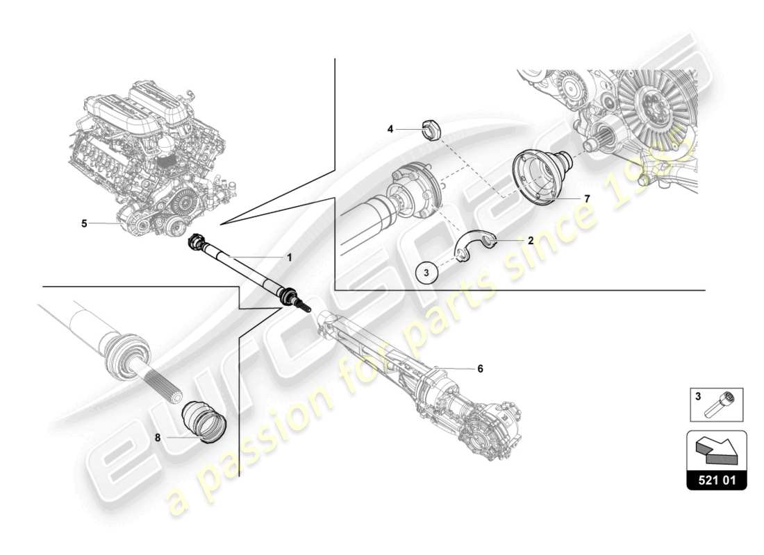 lamborghini evo coupe (2021) drive shaft part diagram