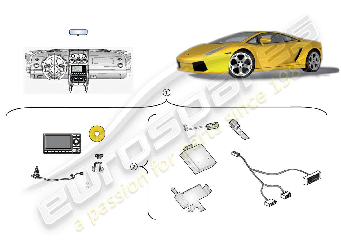 lamborghini lp550-2 coupe (accessories) retrofit kit for navi- gation unit part diagram