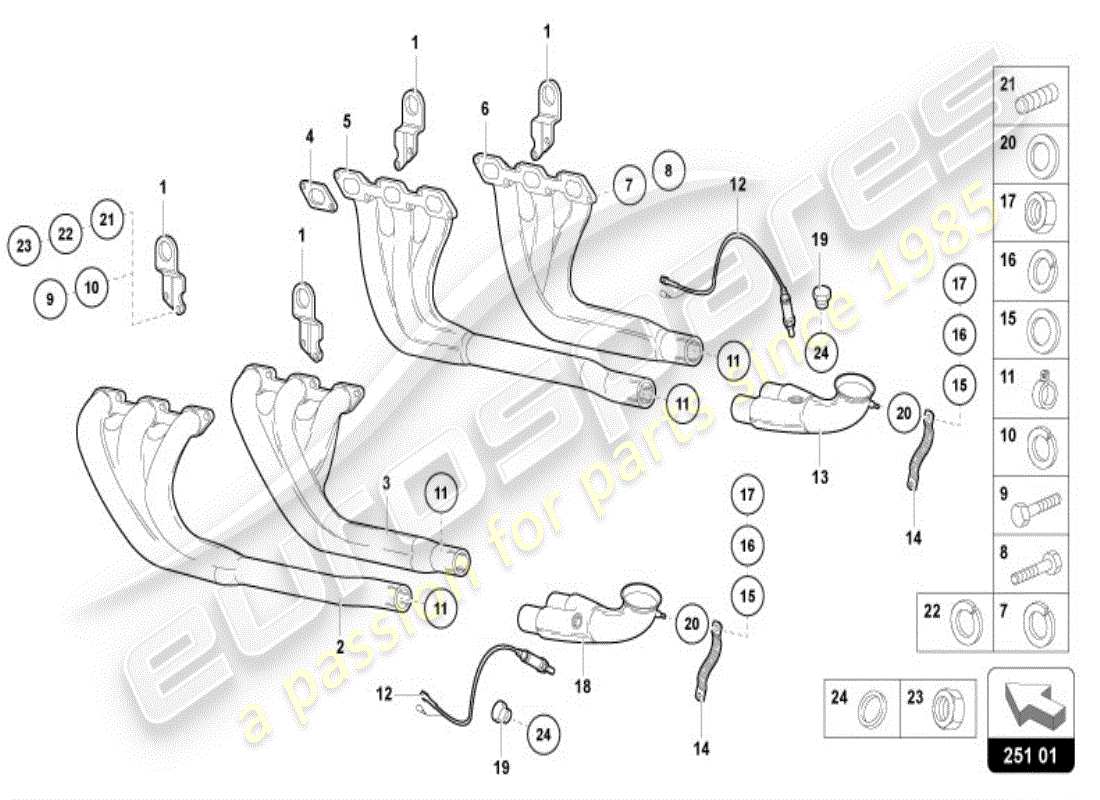 lamborghini diablo vt (1997) exhaust system part diagram