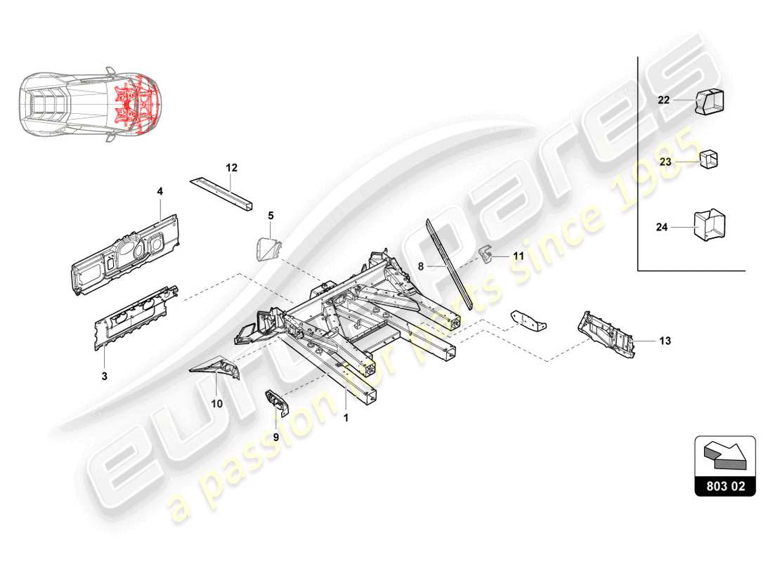 lamborghini super trofeo evo (2018) front frame outer elements part diagram