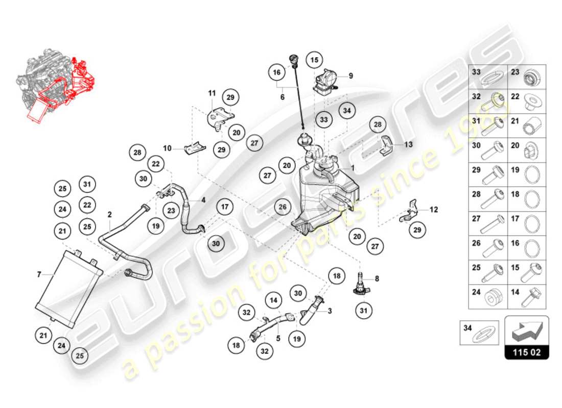 lamborghini revuelto coupe (2024) hydraulic system and fluid container with connect. pieces part diagram