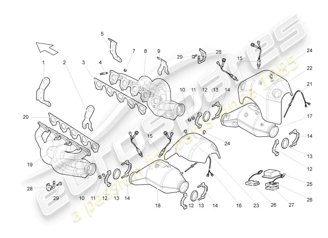 lamborghini gallardo spyder (2006) exhaust manifolds part diagram