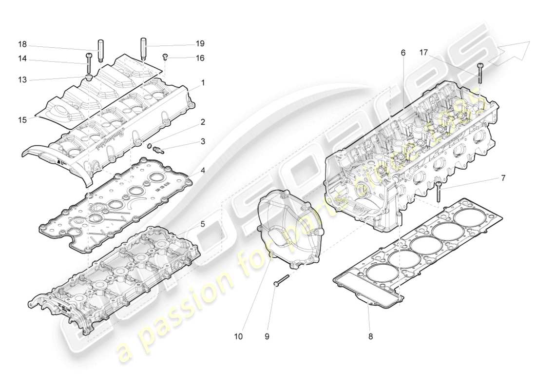 lamborghini superleggera (2008) cylinder head cylinders 6-10 part diagram