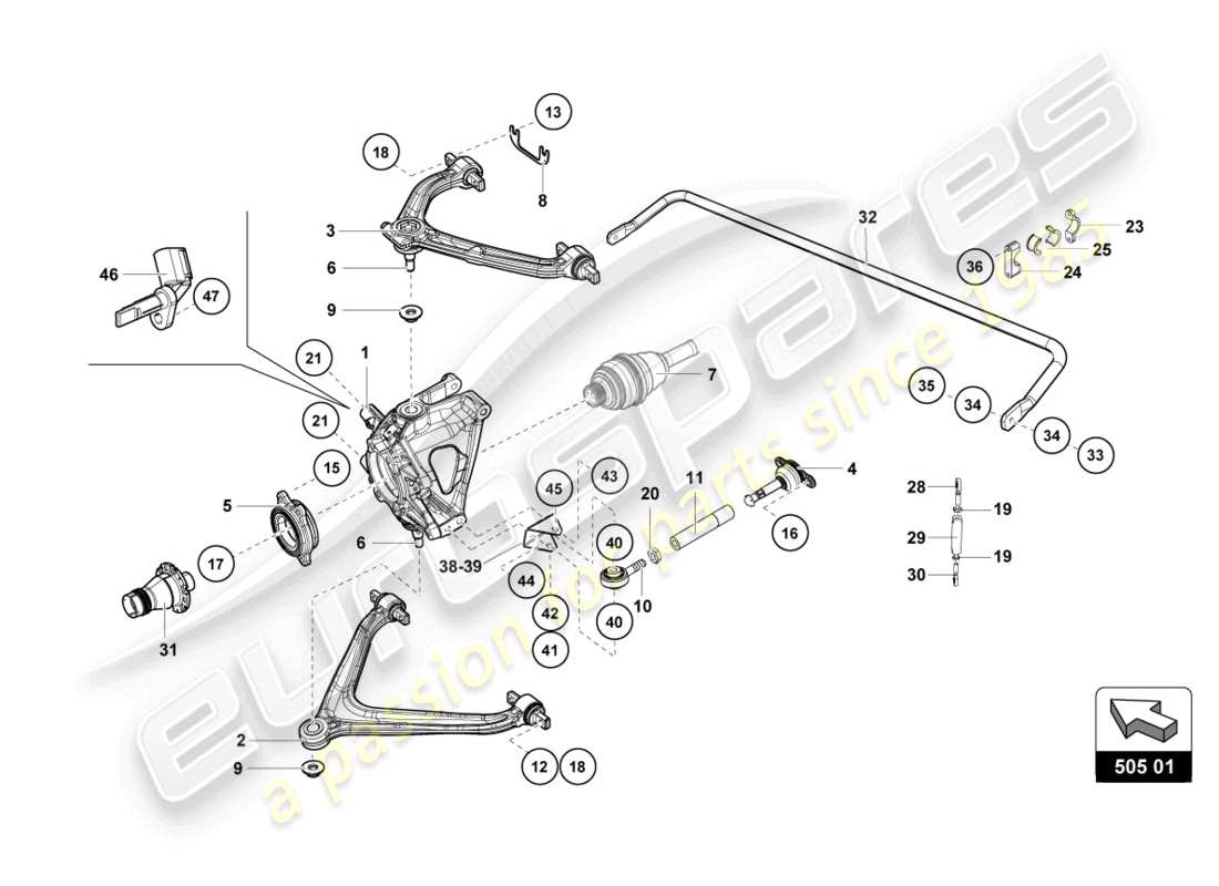 lamborghini super trofeo evo 2 (2022) rear arms part diagram