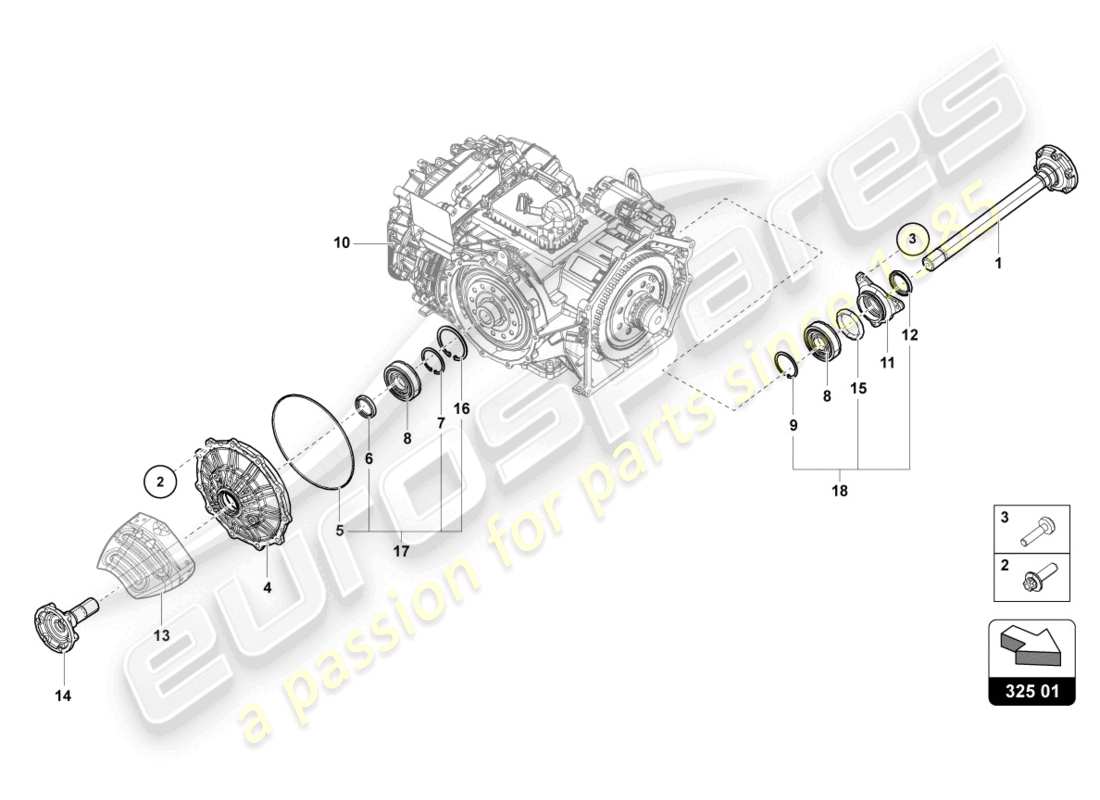 lamborghini tecnica (2024) flanged shaft with bearing part diagram