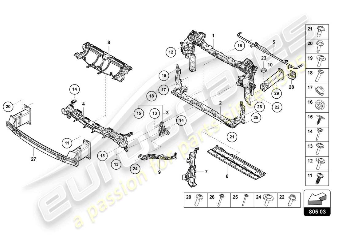 lamborghini urus (2019) support for coolant radiator part diagram