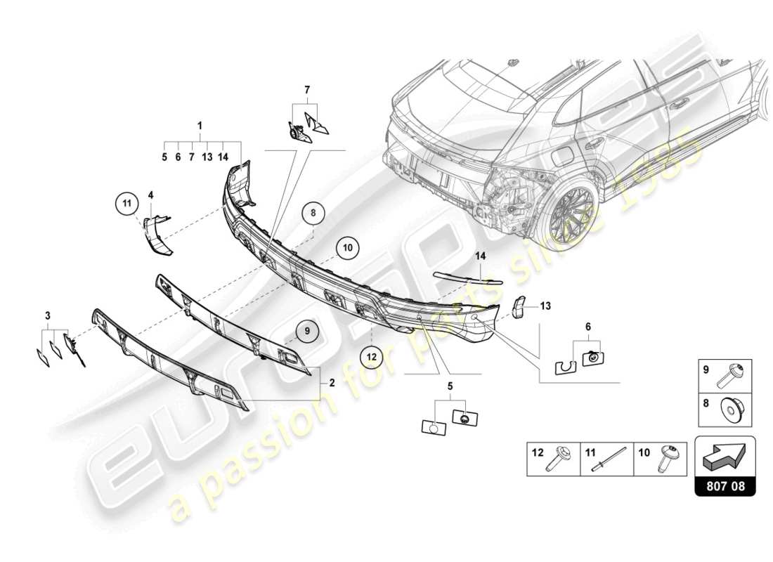 lamborghini urus (2022) bumper, complete rear carbon part diagram