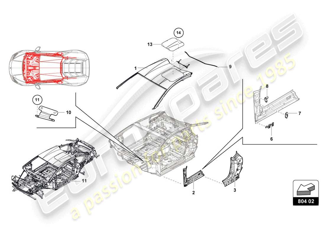 lamborghini super trofeo evo (2018) cockpit and roof part diagram