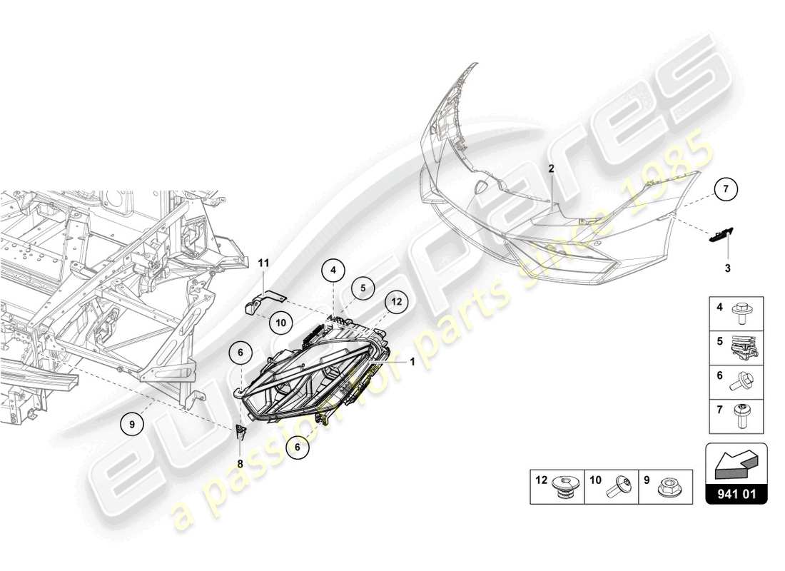 lamborghini evo coupe (2021) led headlight front part diagram