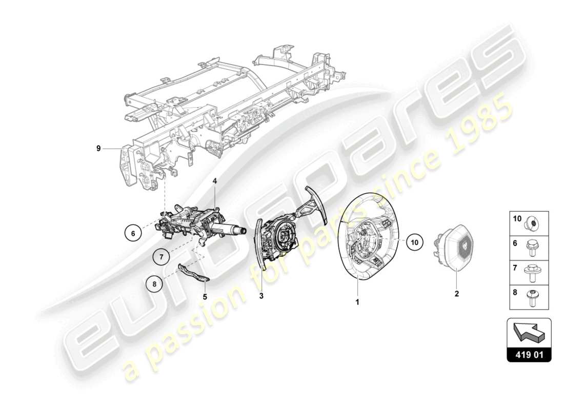 lamborghini evo coupe (2021) steering system part diagram