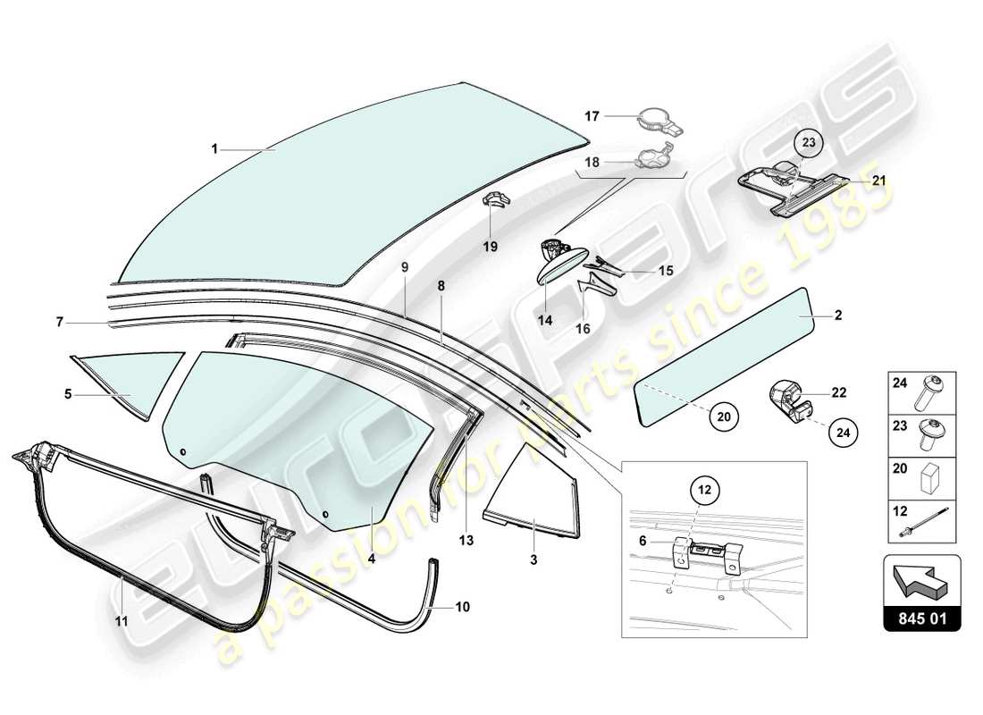 lamborghini ultimae (2022) window glasses part diagram