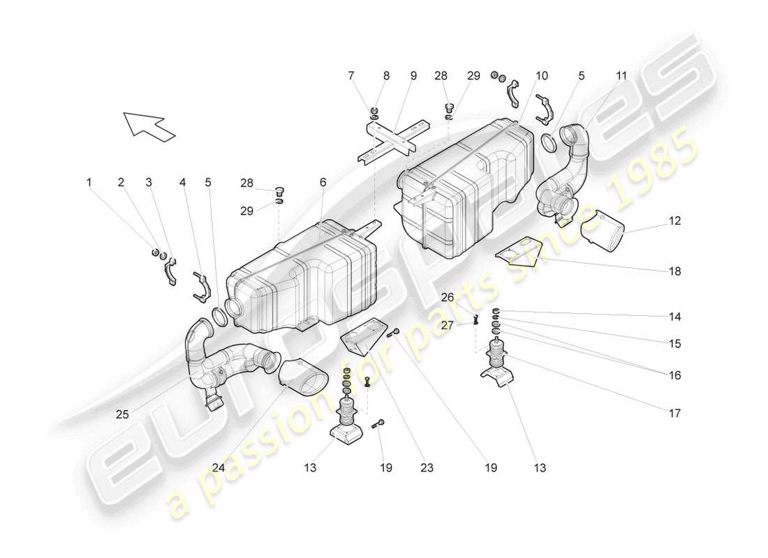 lamborghini gallardo coupe (2005) rear silencer part diagram