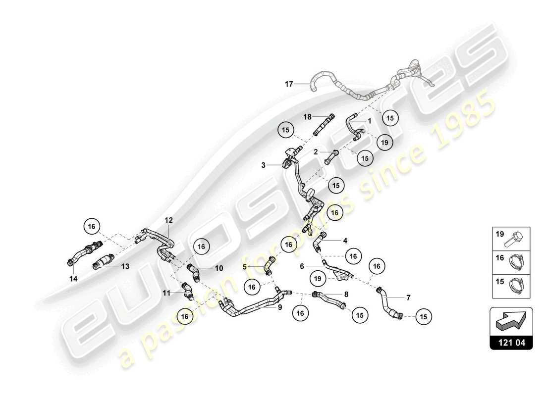 lamborghini evo coupe (2021) coolant hoses and pipes part diagram