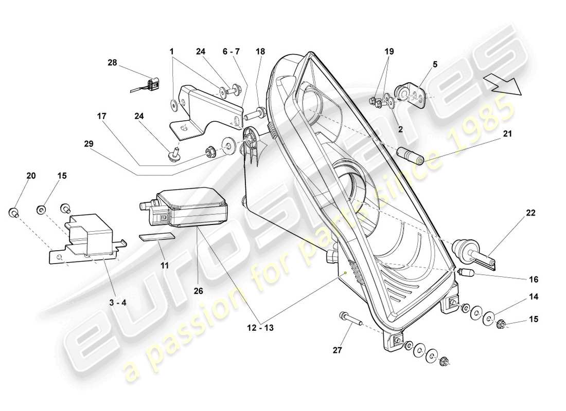 lamborghini superleggera (2008) gas discharge headlight part diagram