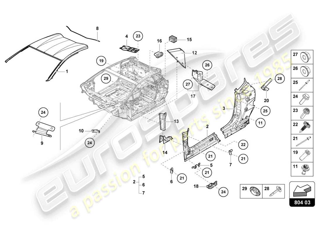 lamborghini sto (2023) roof reinforcement part diagram